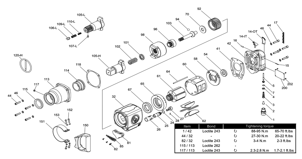 Fig-0 Diagram and Parts List for CP6120-D35H  Chicago Pneumatic Wrench